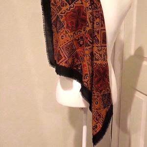 Scarf- camel, rust, olive and black with frayed edges